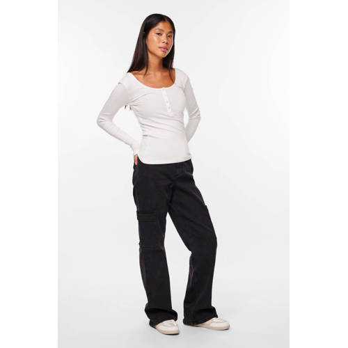 PIECES ribgebreide longsleeve met katoen zwart afbeelding