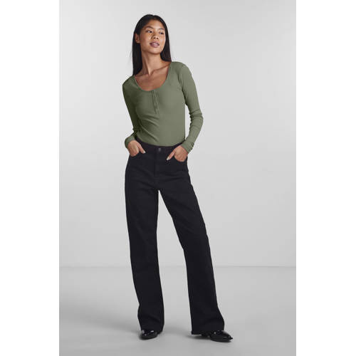 PIECES ribgebreide longsleeve met katoen zwart afbeelding
