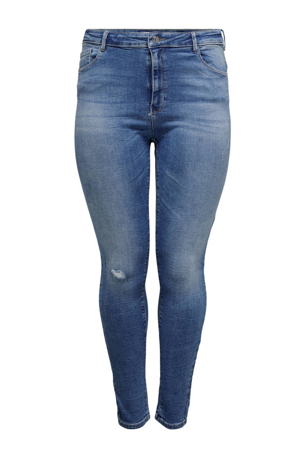 ONLY CARMAKOMA high waist skinny jeans met slijtage CARLAOLA light
