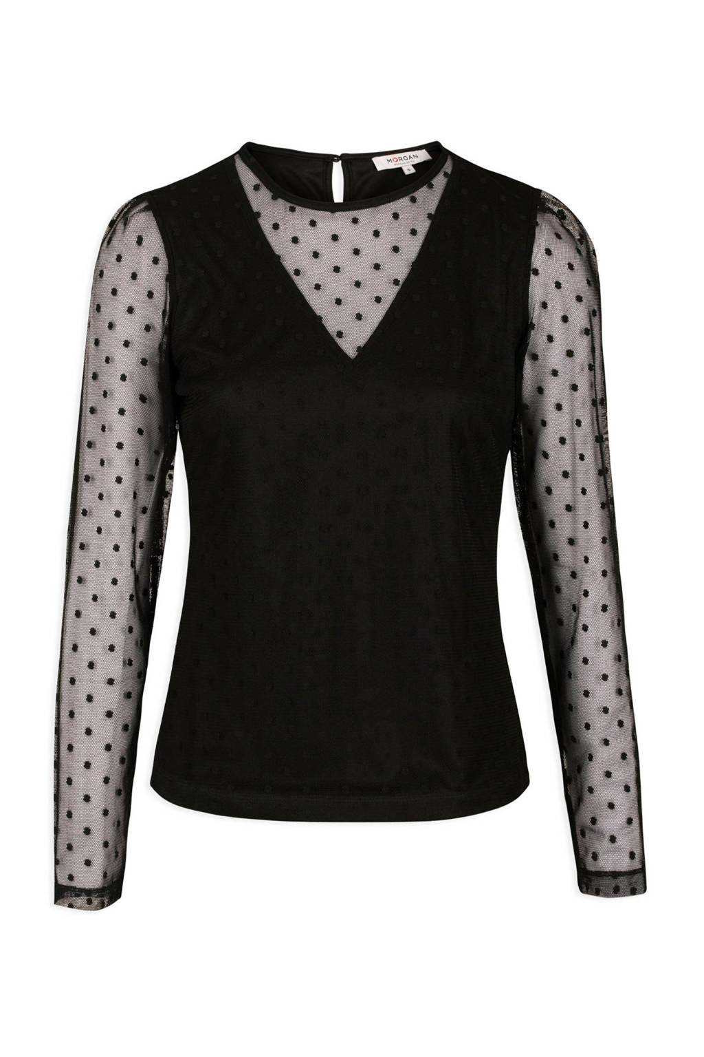 Morgan semi-transparante mesh top met stippen zwart, Zwart