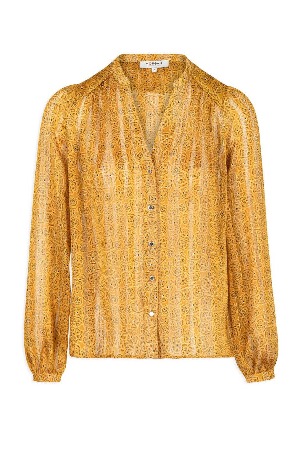Morgan gebloemde semi-transparante blouse okergeel, Okergeel