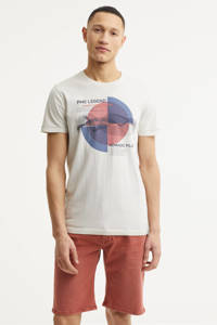 Ecru heren PME Legend T-shirt van katoen met printopdruk, korte mouwen en ronde hals