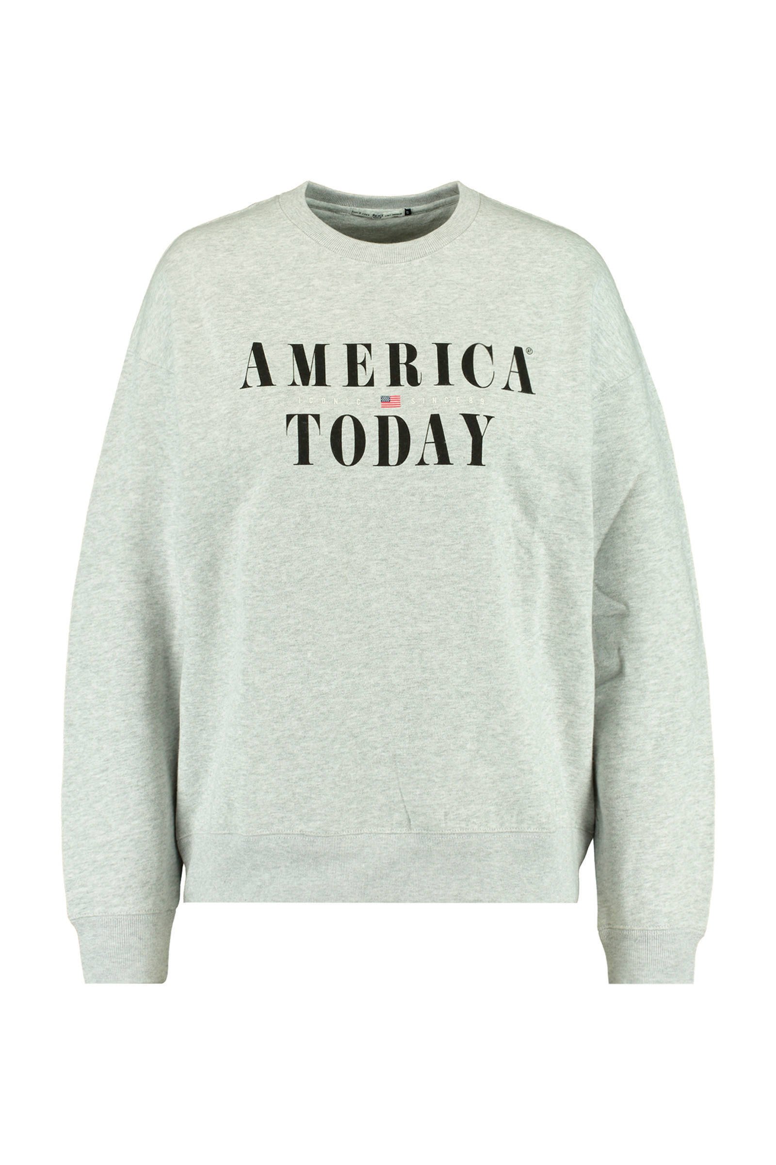 America Today sweater Stella met logo mid grey melange | wehkamp America Today sweater lichtgroen | wehkamp