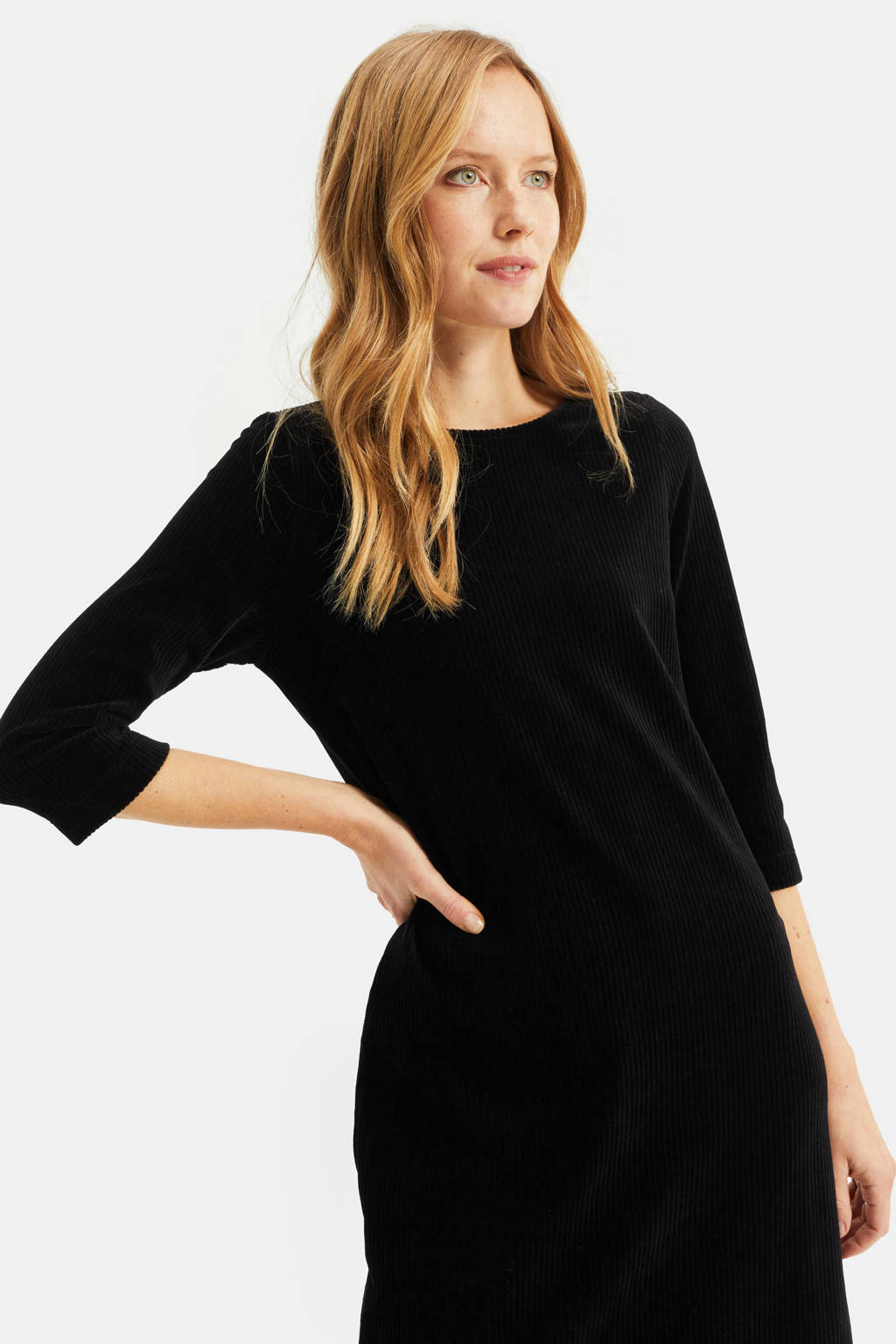 WE Fashion ribgebreide velours jurk zwart | wehkamp