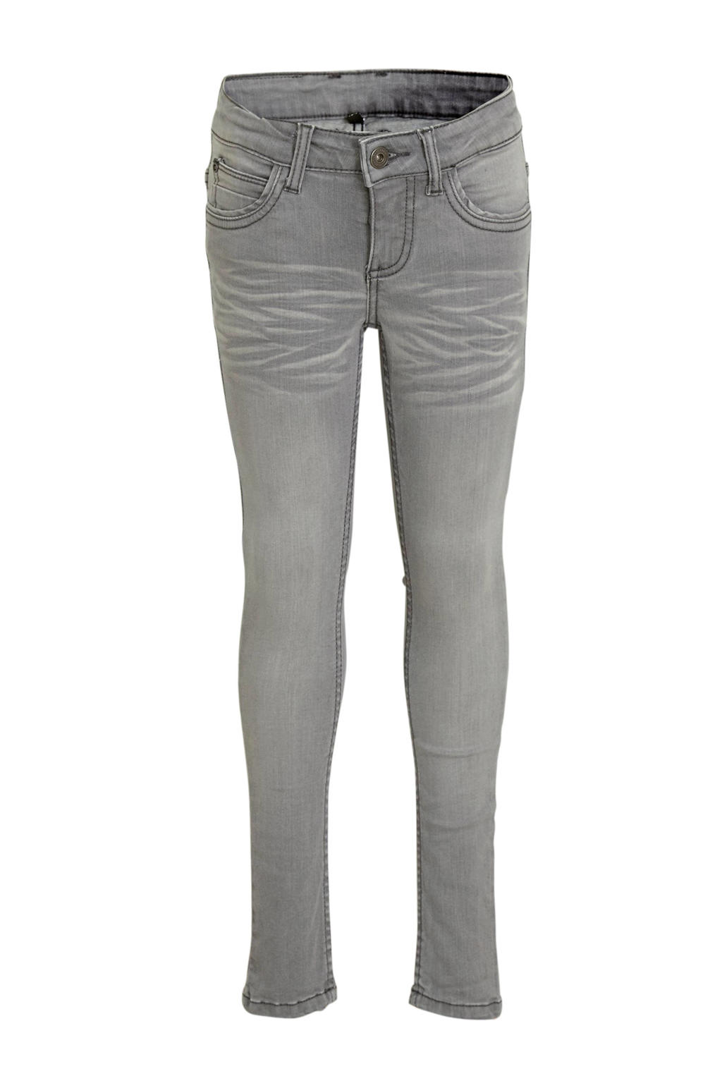 Grijze meisjes Quapi Girls skinny fit jeans Josine van polyester met regular waist, rits- en drukknoopsluiting en effen