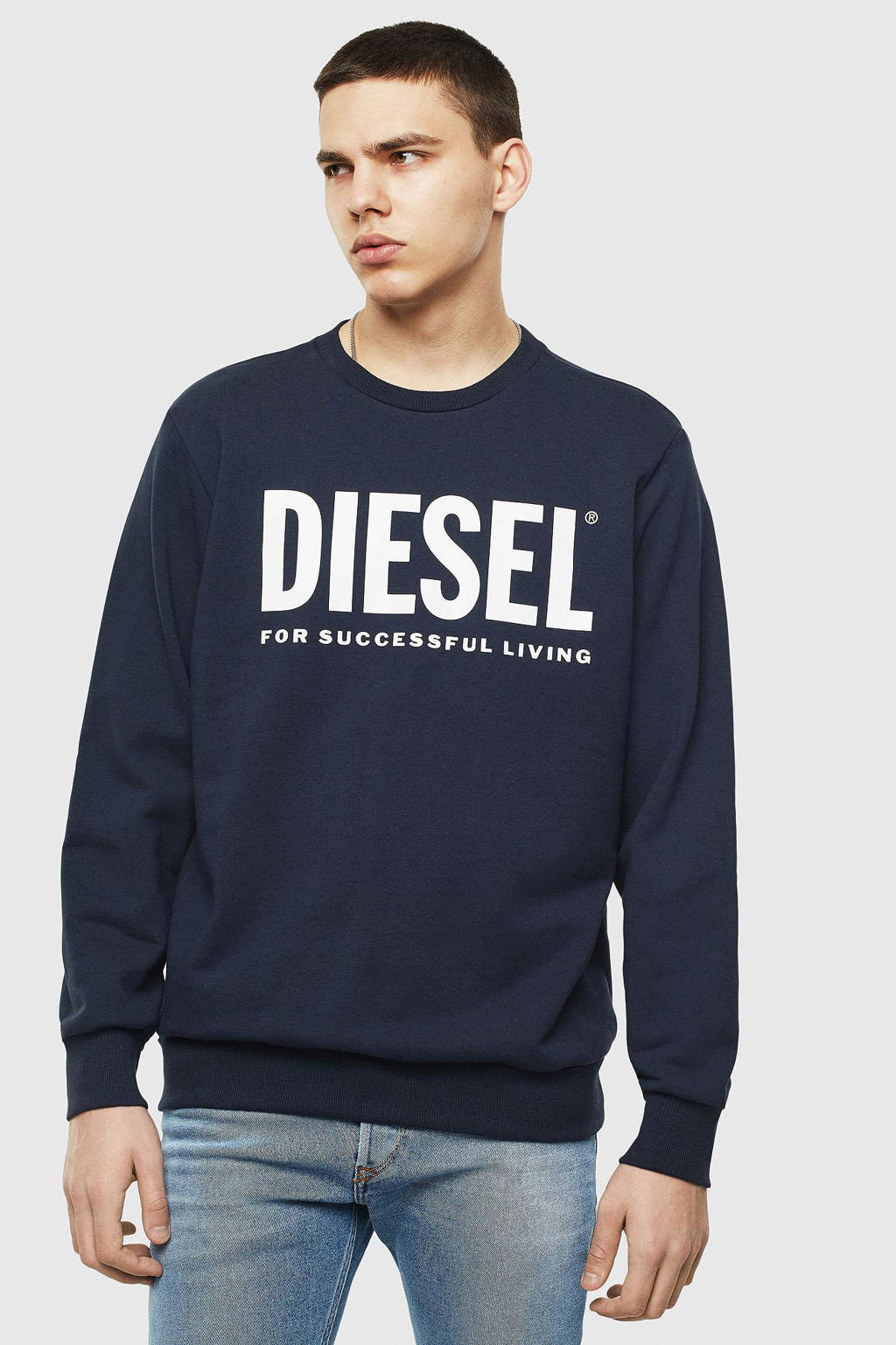 Diesel sweater met logo donkerblauw, Donkerblauw