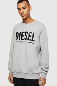 Diesel sweater met logo grijs melange, Grijs melange
