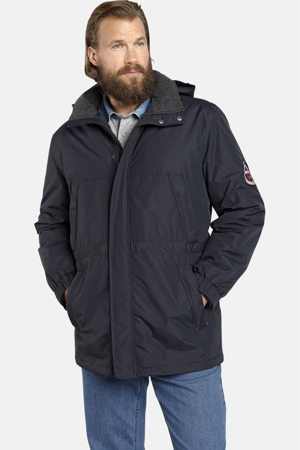 Blauwe heren Jan Vanderstorm parka Plus Size van polyamide met capuchon en ritssluiting