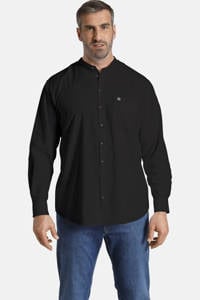 Zwarte heren Jan Vanderstorm regular fit overhemd Plus Size Plus Size van katoen met lange mouwen en mao kraag