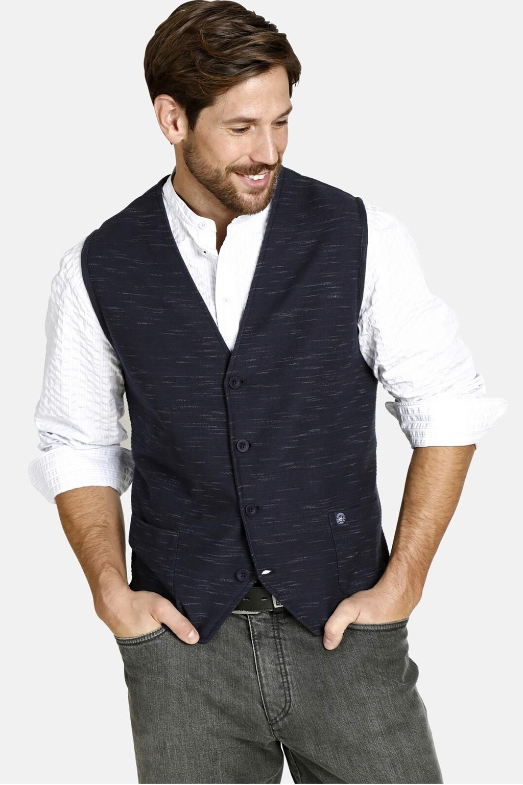Donkerblauwe heren Jan Vanderstorm gemêleerd gilet Plus Size van katoen 