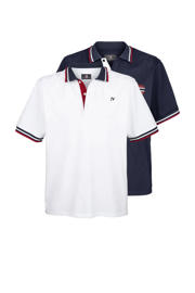 thumbnail: Set van 2 wit en blauwe heren Jan Vanderstorm polo Plus Size van katoen met logo dessin, korte mouwen en contrast bies
