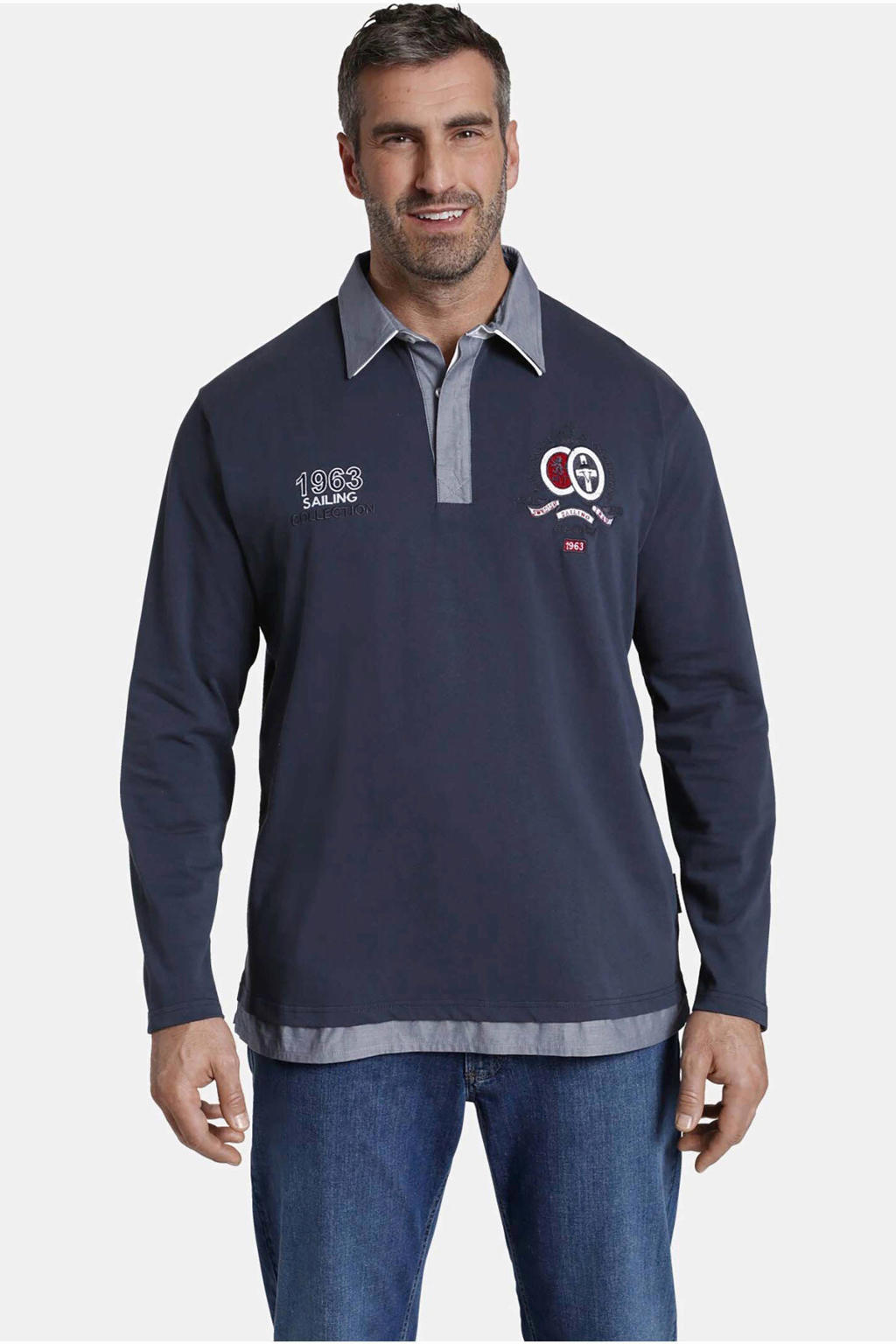 Jan Vanderstorm polo FENNO Plus Size met printopdruk donkerblauw