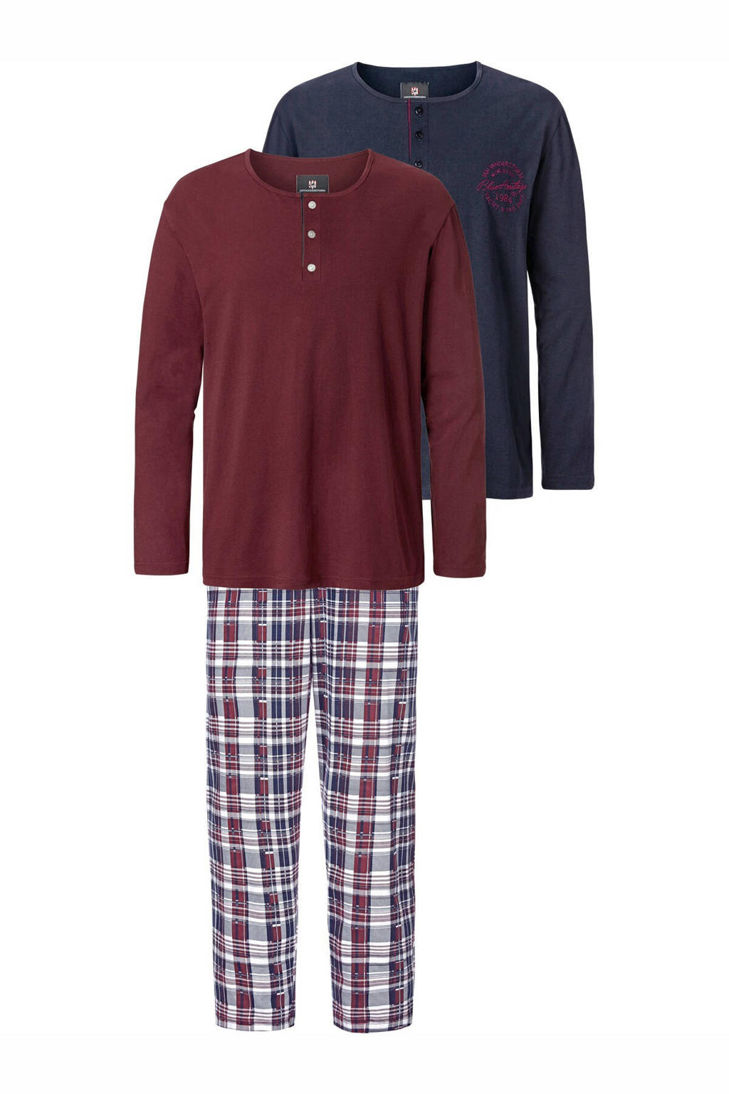 Jan Vanderstorm Plus Size 3-delige pyjama HELIMAR met ruit donkerblauw/bordeaux