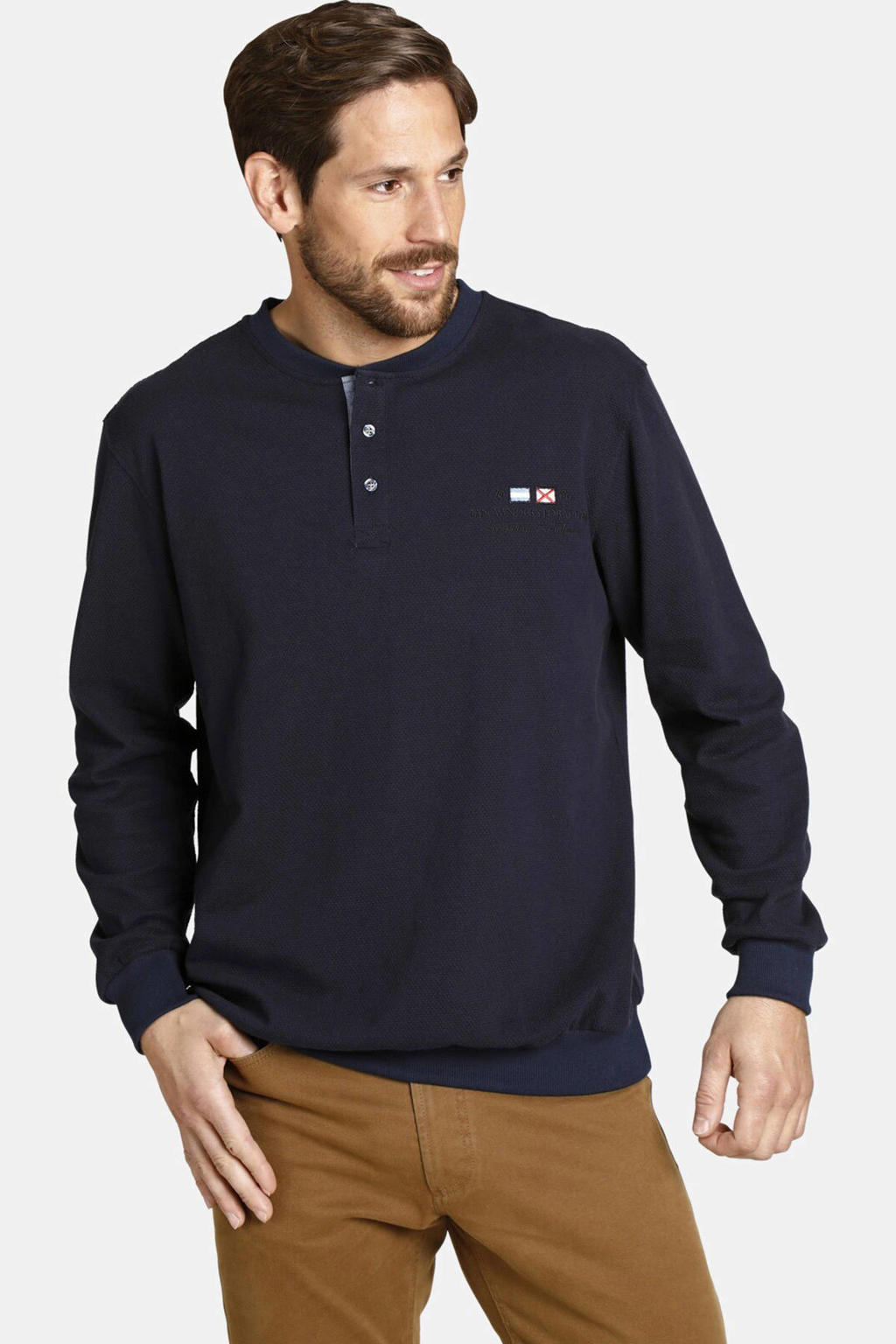 Jan Vanderstorm regular fit sweater Plus Size VILJAR donkerblauw