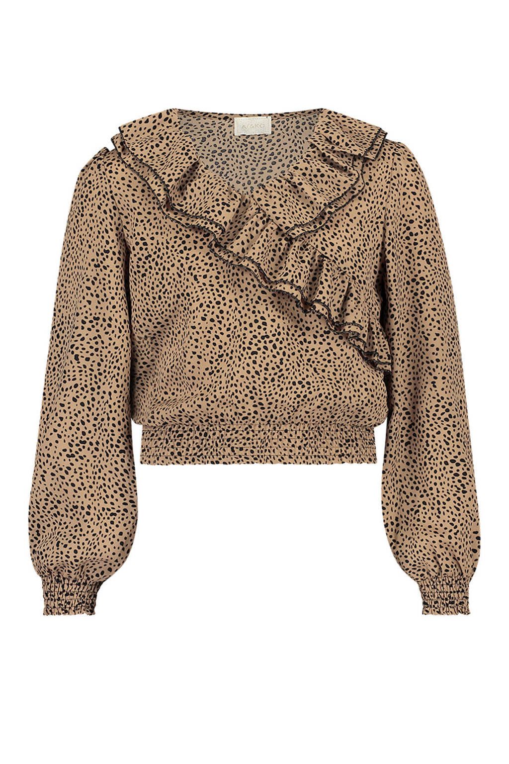 AI&KO top Ally met dierenprint en ruches bruin/zwart, Bruin/zwart
