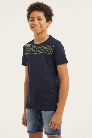 T-shirt Hokon met logo donkerblauw/neon groen