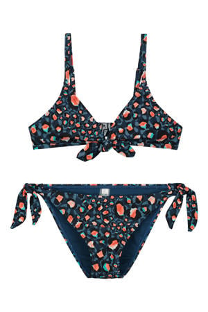 triangel bikini Leopard Spot met panterprint donkerblauw/oranje