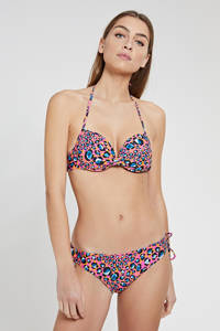 Shiwi push-up bikinitop met panterprint roze/geel/zwart, Roze/geel/zwart