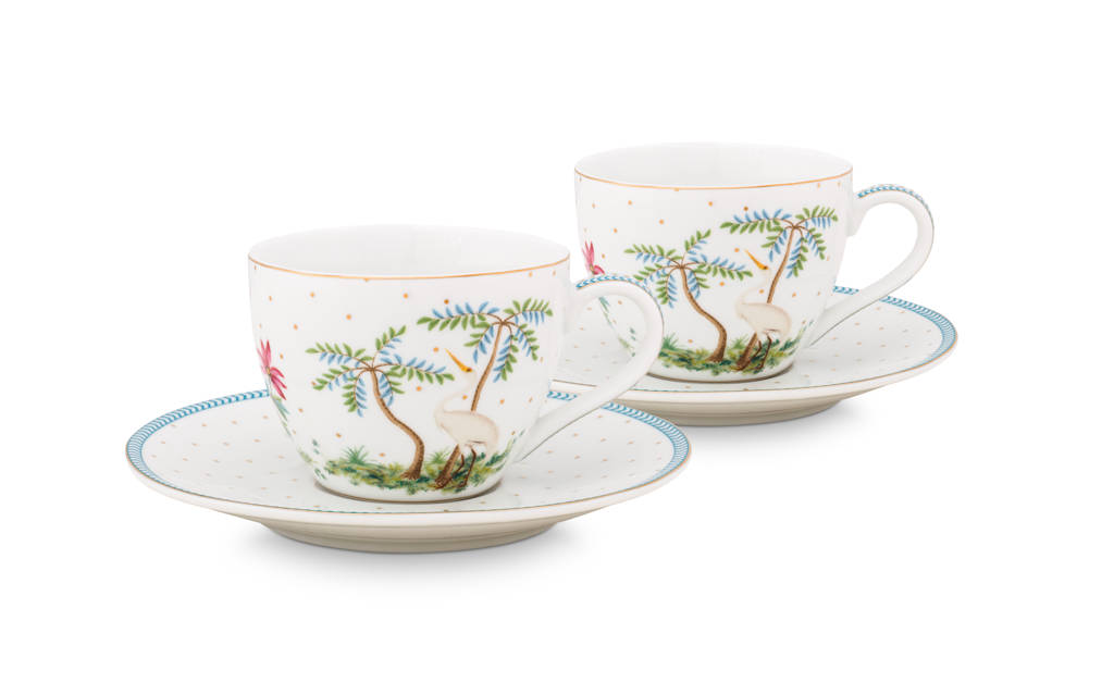 Pip Studio Set/2 Espresso Cups & Saucers Jolie Dots Gold 120ml, White