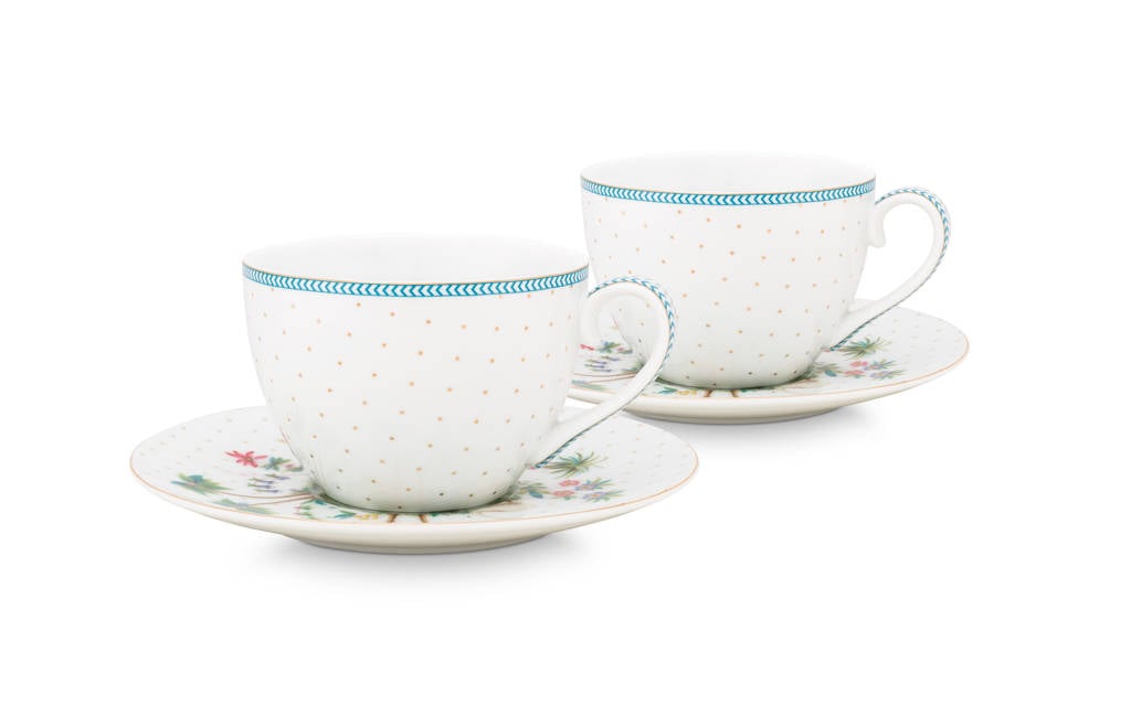 Pip Studio Set/2 Cups & Saucers Jolie Dots Gold 280ml, White