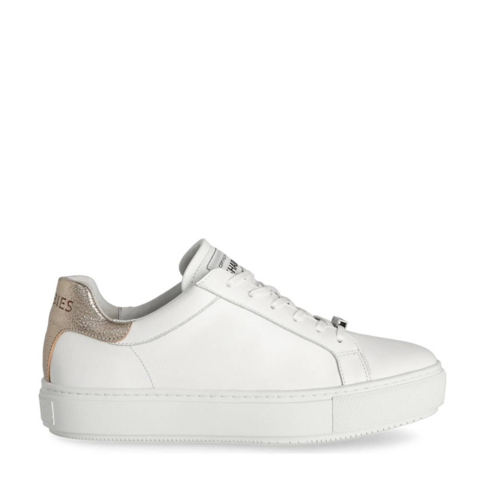 Shabbies Amsterdam leren sneakers wit/goud | wehkamp