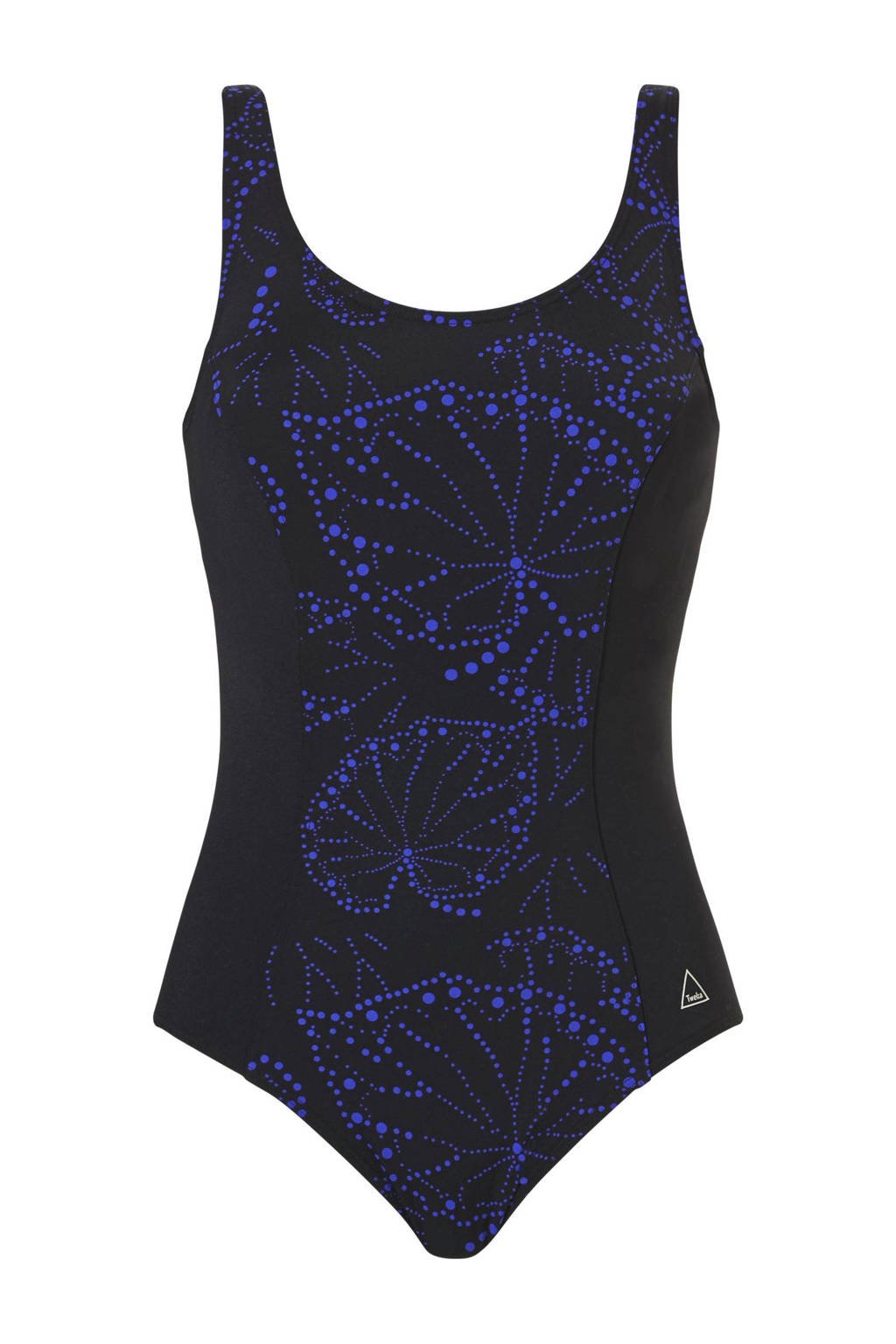 Tweka corrigerend badpak met all over print zwart/blauw, Zwart/blauw
