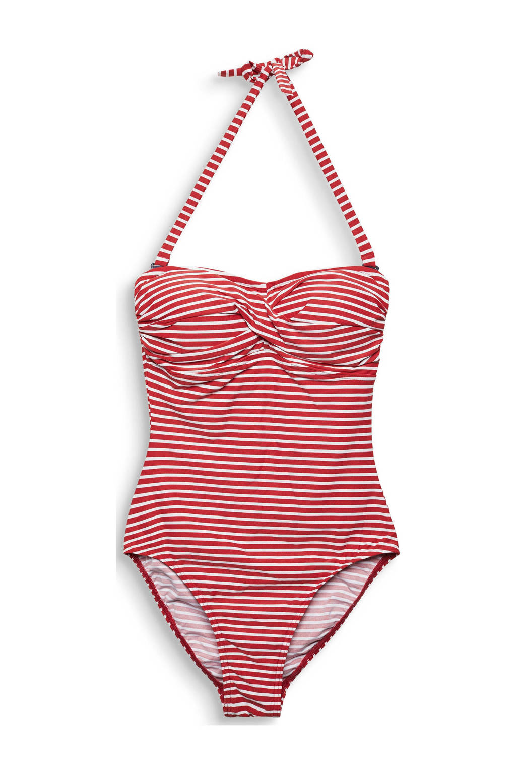 ESPRIT Women Beach gestreept strapless bandeau badpak rood/wit, Rood/wit