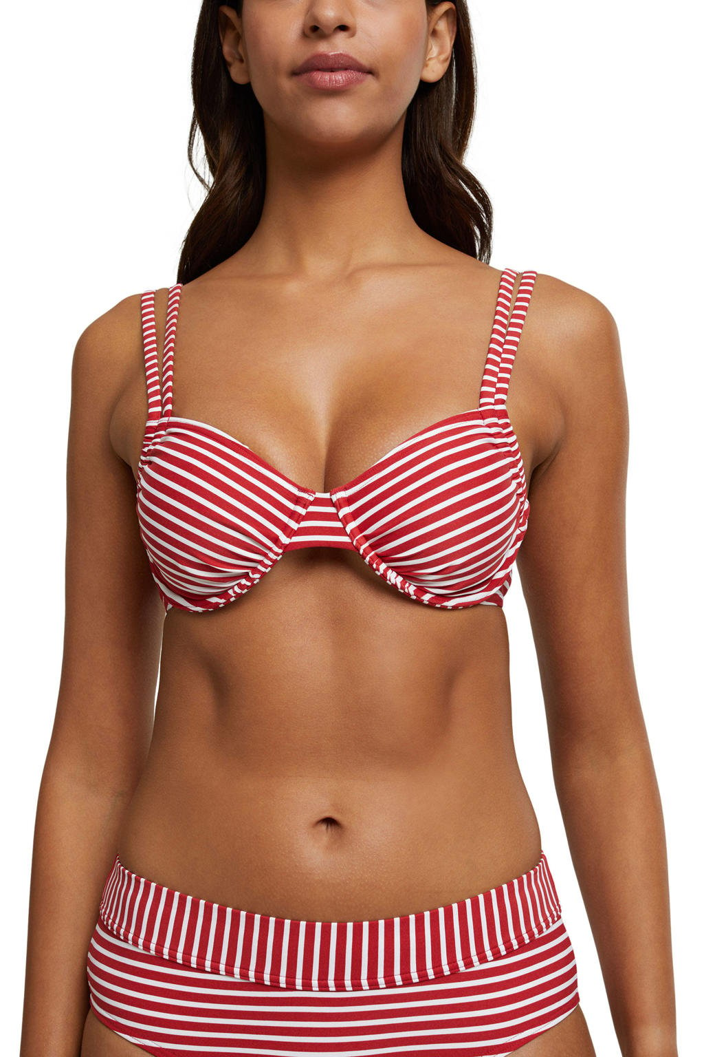 ESPRIT Women Beach niet-voorgevormde gestreepte beugel bikinitop rood/wit