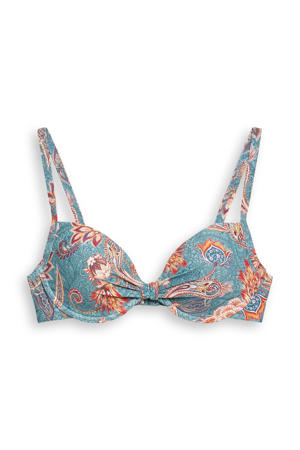 voorgevormde beugel bikinitop lichtblauw/oranje