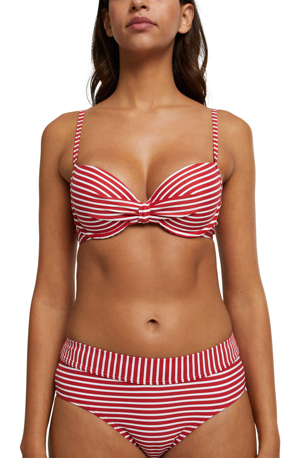 ESPRIT Women Beach voorgevormde gestreepte beugel bikinitop rood/wit