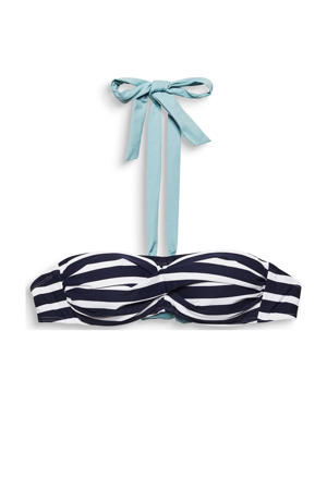niet-voorgevormde bandeau bikinitop donkerblauw/wit