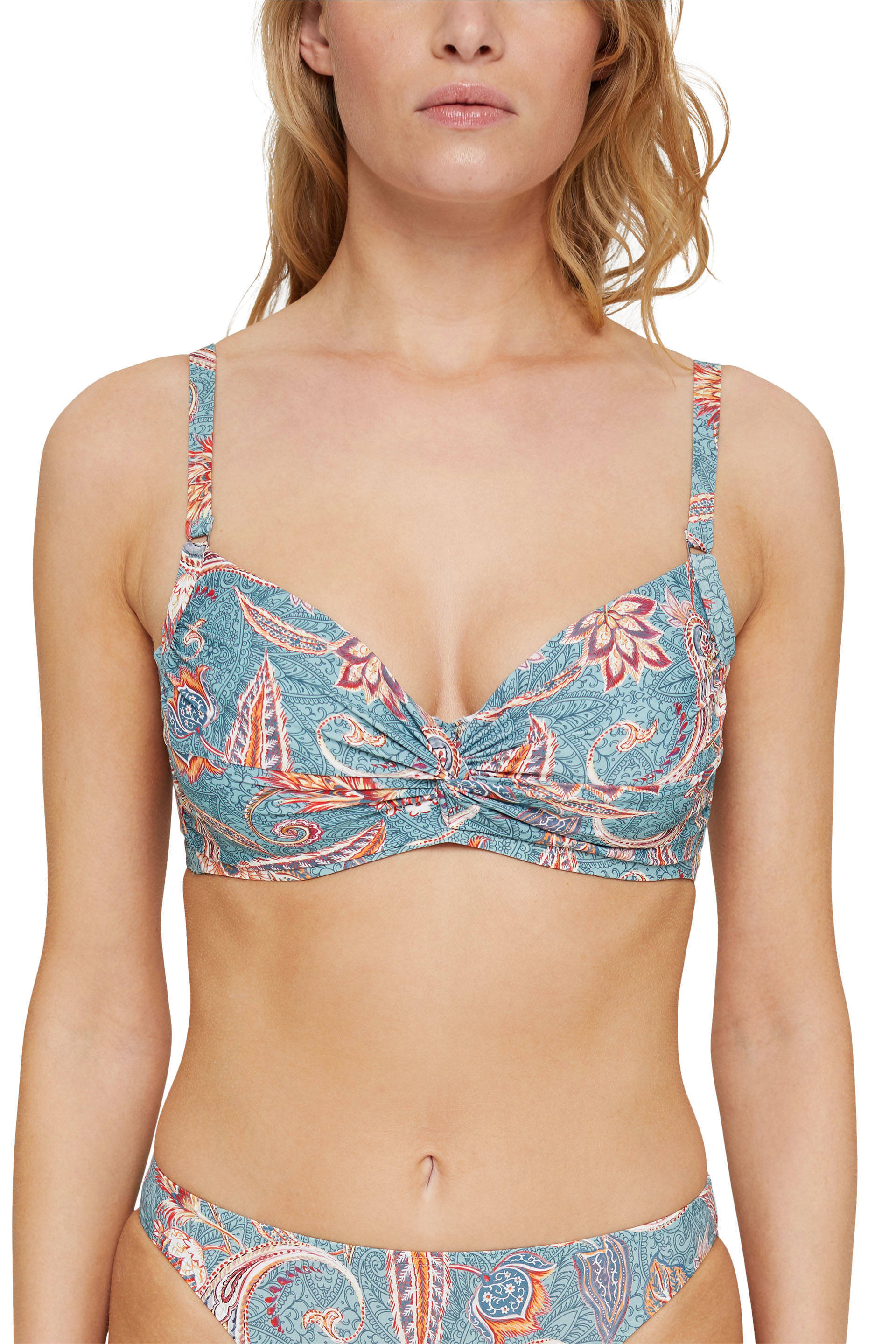 ESPRIT Women Beach voorgevormde beugel bikinitop met all over print  lichtblauw/oranje | wehkamp