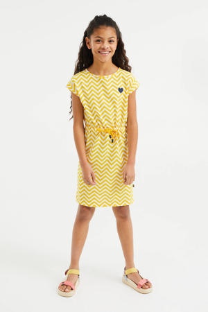jurk met all over print geel/wit