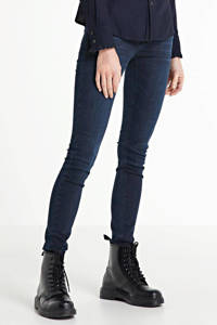 Donkerblauwe dames Denim Hunter skinny jeans met regular waist en rits- en knoopsluiting