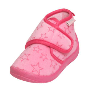 pantoffels met sterrendessin Velcro roze/donkerroze