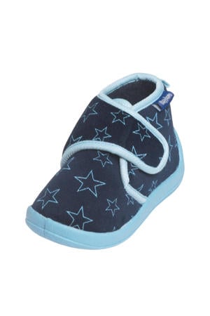pantoffels met sterrendessin Velcro donkerblauw/lichtblauw