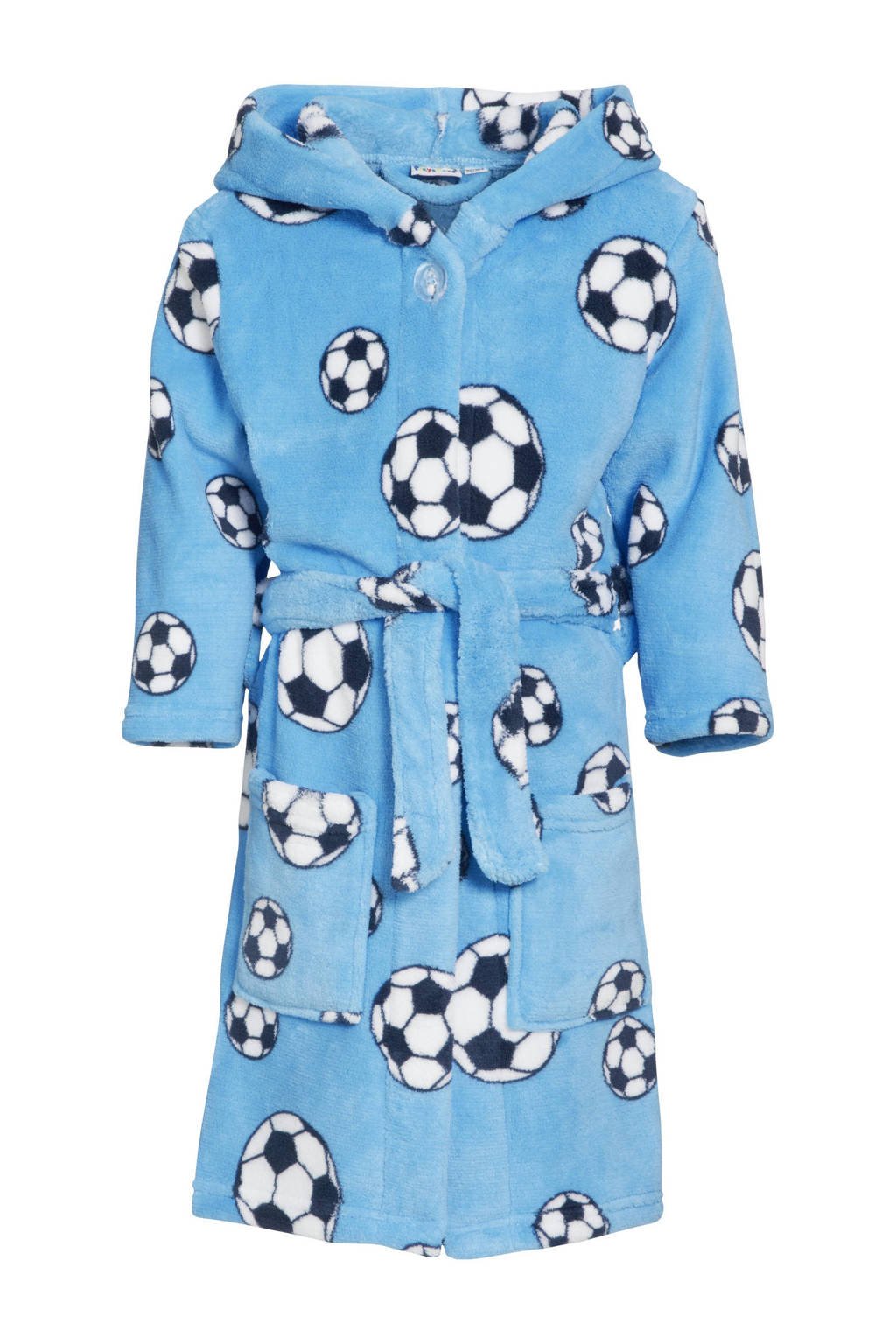 Playshoes   fleece badjas Soccer met voetbal dessin lichtblauw, Lichtblauw/wit/zwart