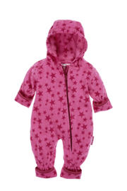 thumbnail: Roze en fuchsia meisjes Playshoes baby fleece pak Stars met sterrenprint, lange mouwen, capuchon en ritssluiting
