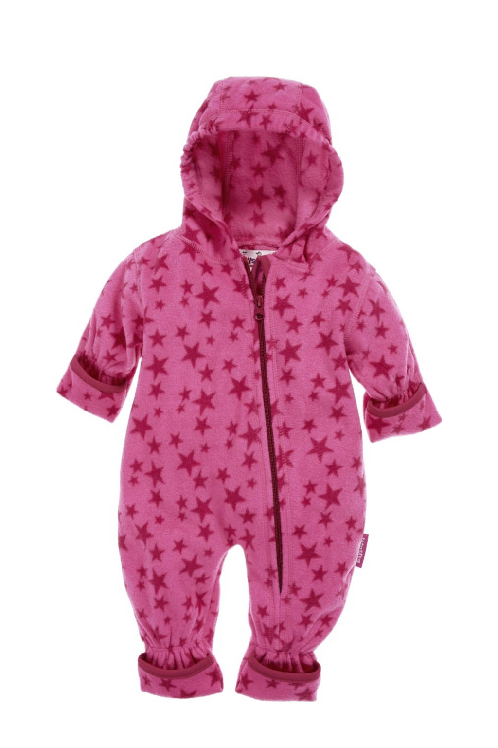 Roze en fuchsia meisjes Playshoes baby fleece pak Stars met sterrenprint, lange mouwen, capuchon en ritssluiting