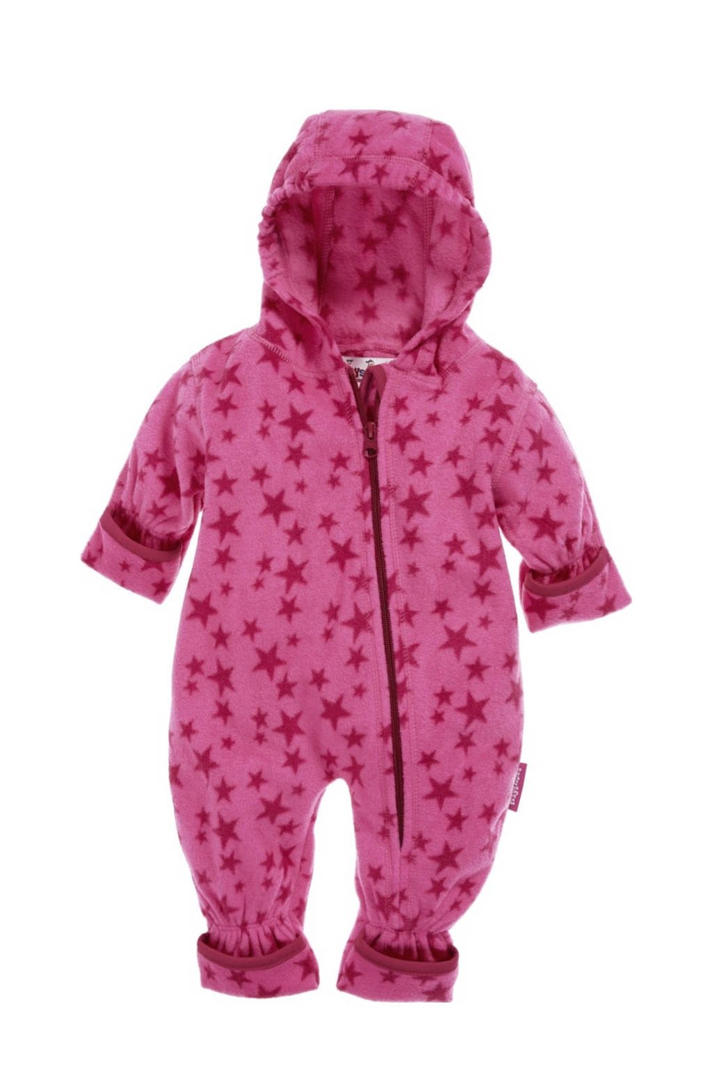 Playshoes baby fleece reversible jas Stars met sterren fuchsia/roze, Fuchsia/roze
