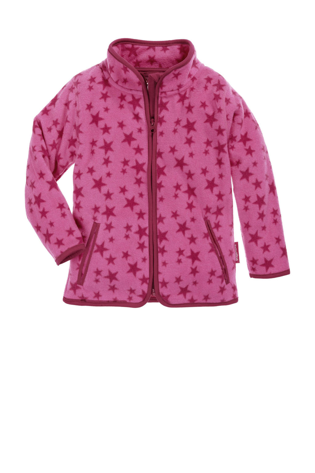 Roze en fuchsia meisjes Playshoes fleece vest Stars met lange mouwen, opstaande kraag en ritssluiting