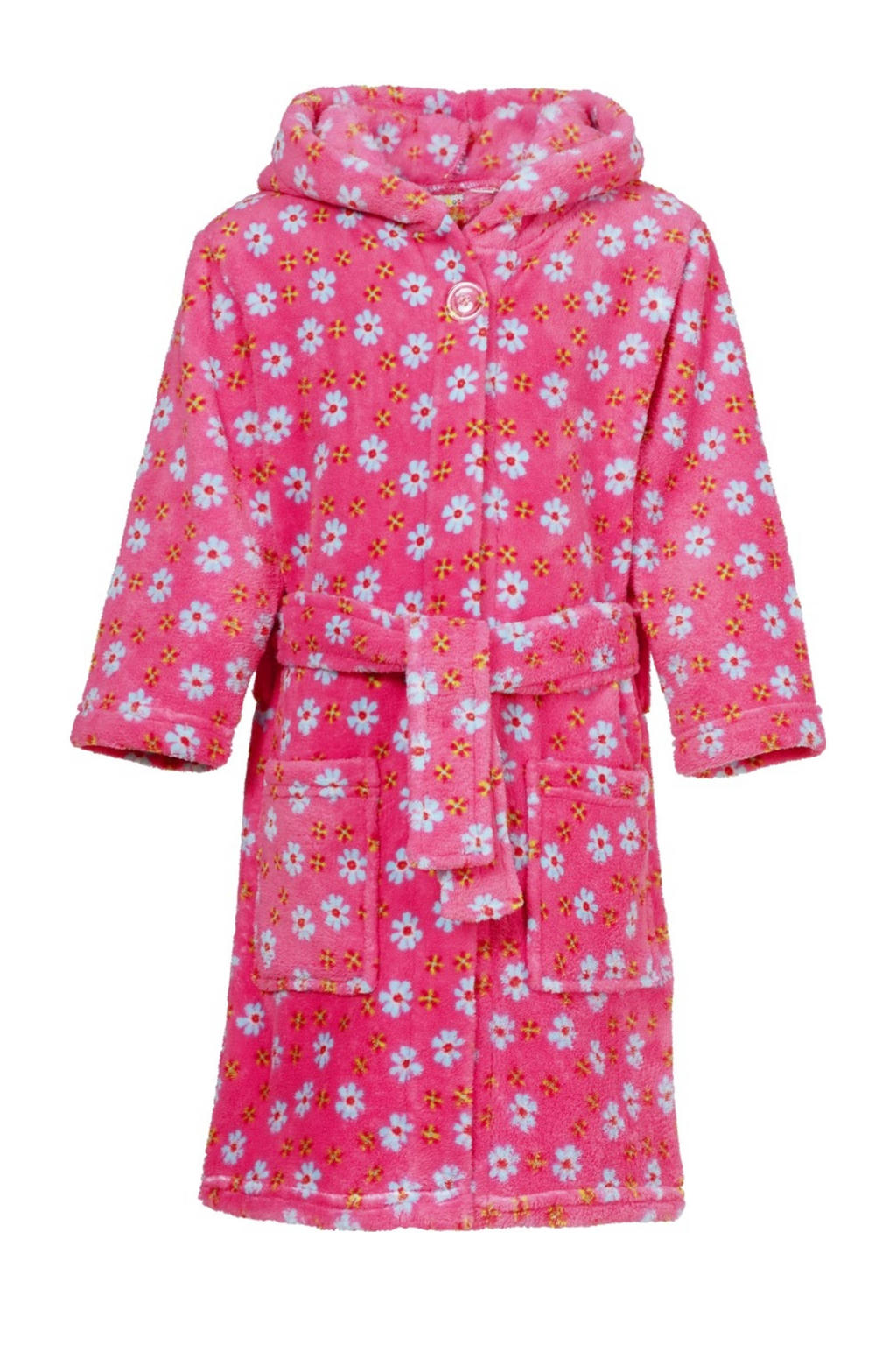 Playshoes fleece badjas Flowers met bloemen dessin roze/lichtblauw