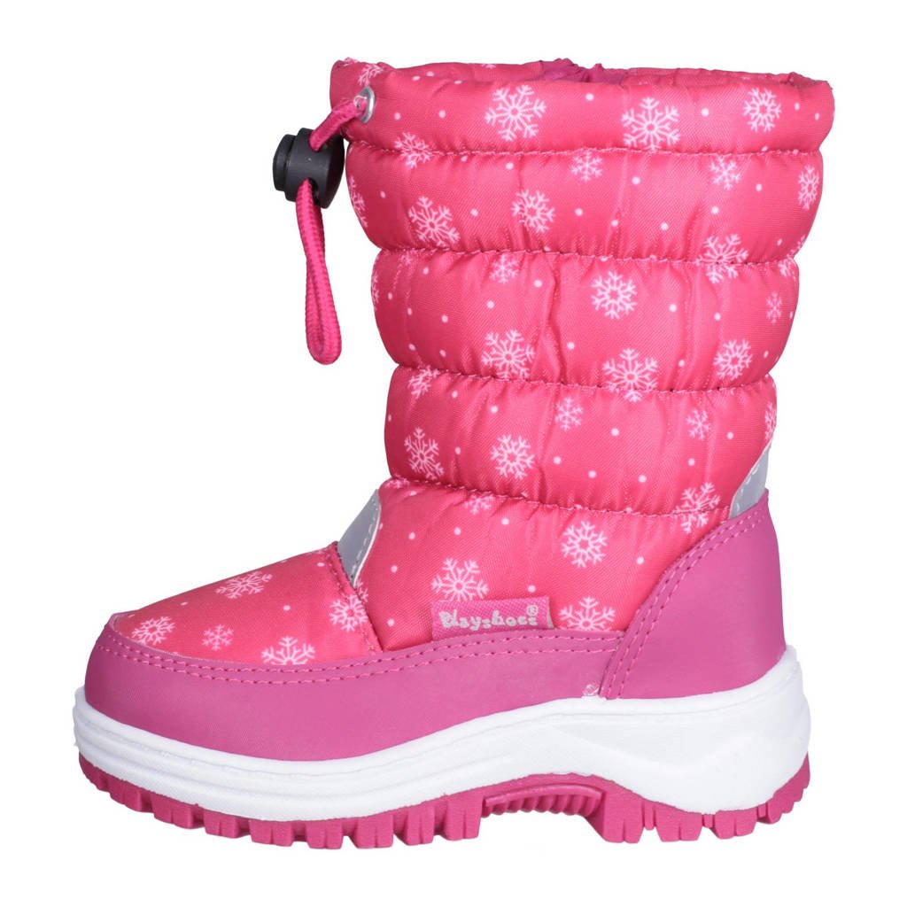 Roze meisjes Playshoes Outer Space snowboots sneeuwvlokjes van synthetisch materiaal met profielzool, ritssluiting en all over print