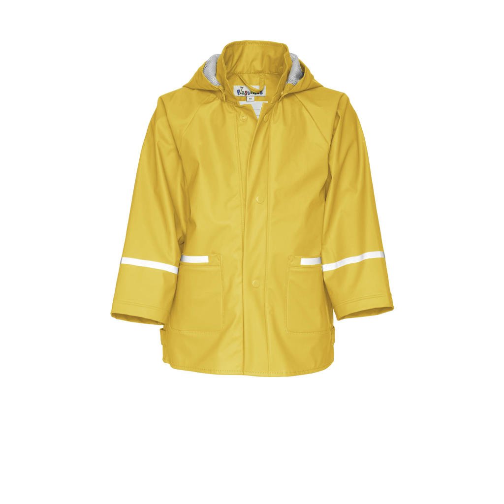 Gele jongens en meisjes Playshoes regenjas van polyester met lange mouwen, capuchon en rits- en drukknoopsluiting