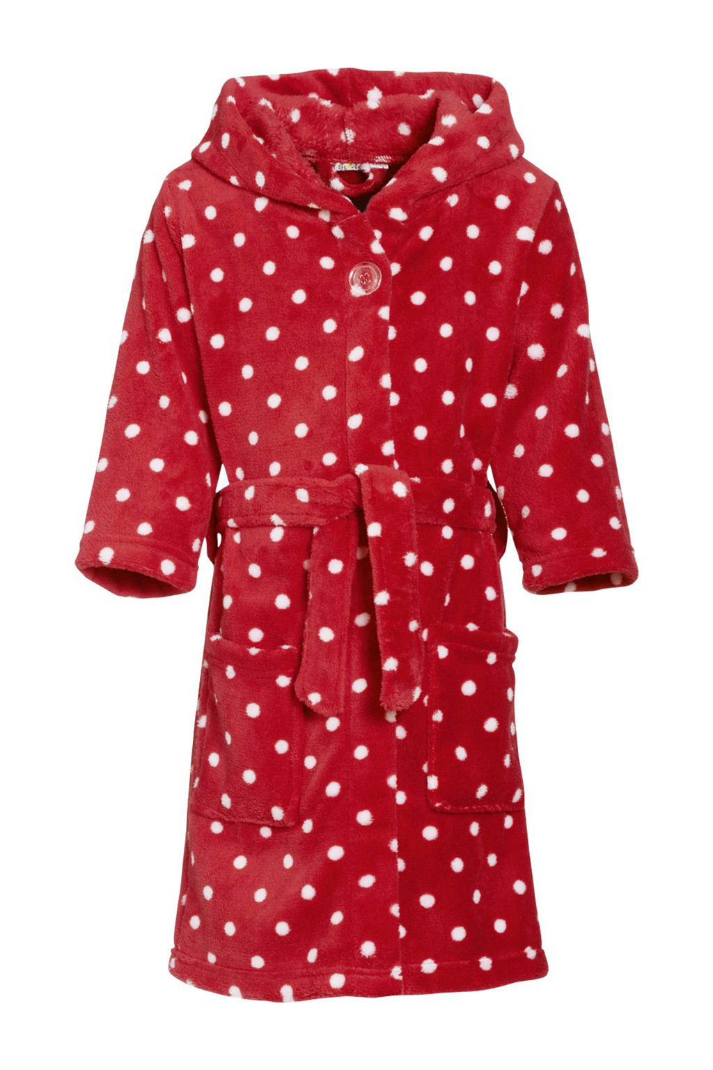 Playshoes fleece badjas Dots met stip dessin rood/wit