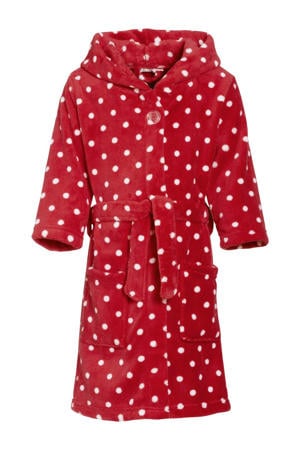 fleece badjas Dots met stip dessin rood/wit