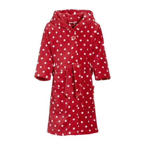 Playshoes fleece badjas Dots met stip dessin rood/wit afbeelding