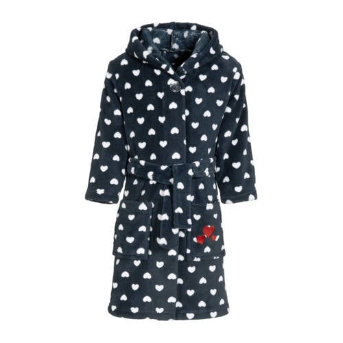 Playshoes fleece badjas Hearts met hartjes donkerblauw/wit afbeelding