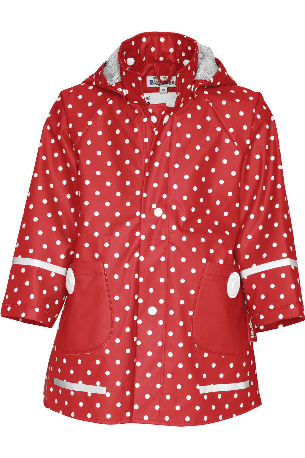 Rood en witte meisjes Playshoes regenjas Dots van polyester met stippenprint, lange mouwen, capuchon en drukknoopsluiting