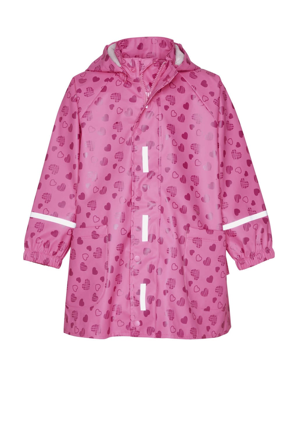 Roze meisjes Playshoes regenjas Sweethearts donkerroze van polyester met lange mouwen, capuchon en rits- en drukknoopsluiting